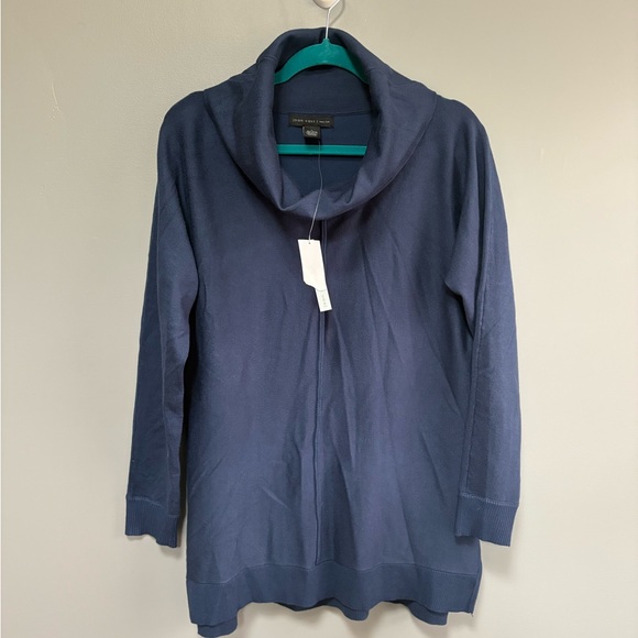 Joan Vass Sweaters - Joan‎ Vass | New York Navy Cowl Neck Lightweight Sweater Size L NEW